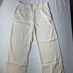 H&M Womens Beige Elastic Waist Wide-Leg Pants With Side Pockets Relaxed Size L